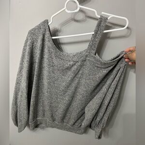 We The Free Grey Cold Shoulder Grey Banded Sweater